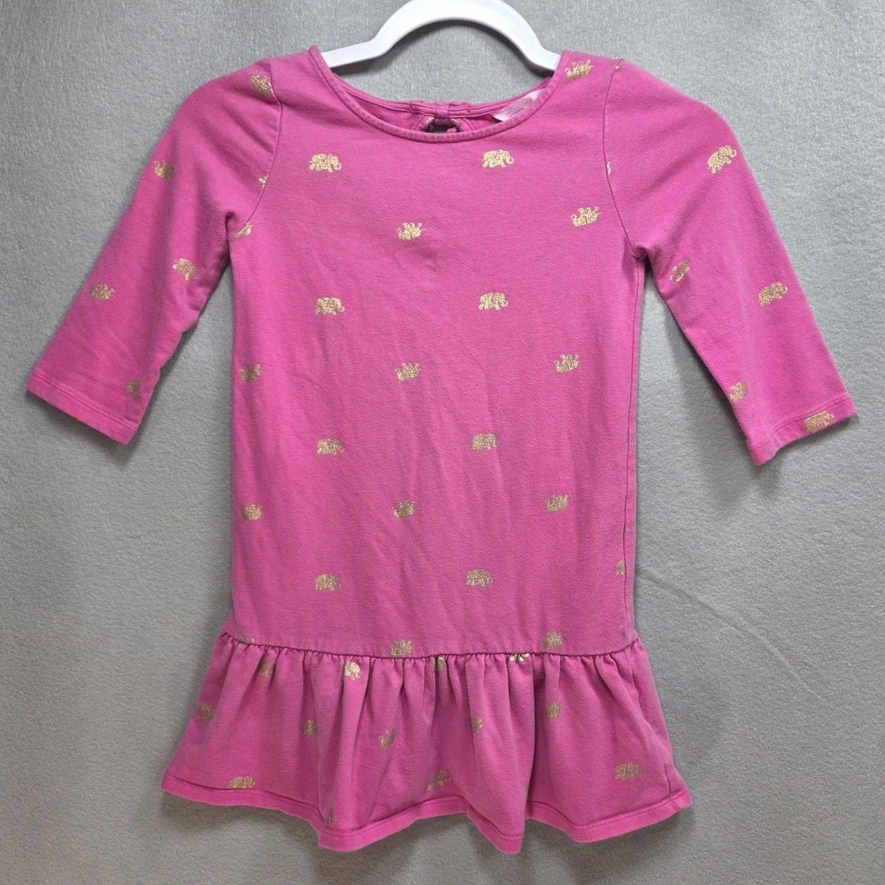 Lilly Pulitzer Girls Dress Sz M 6 Gold Elephant Print‎ Sweatshirt Dress Pink